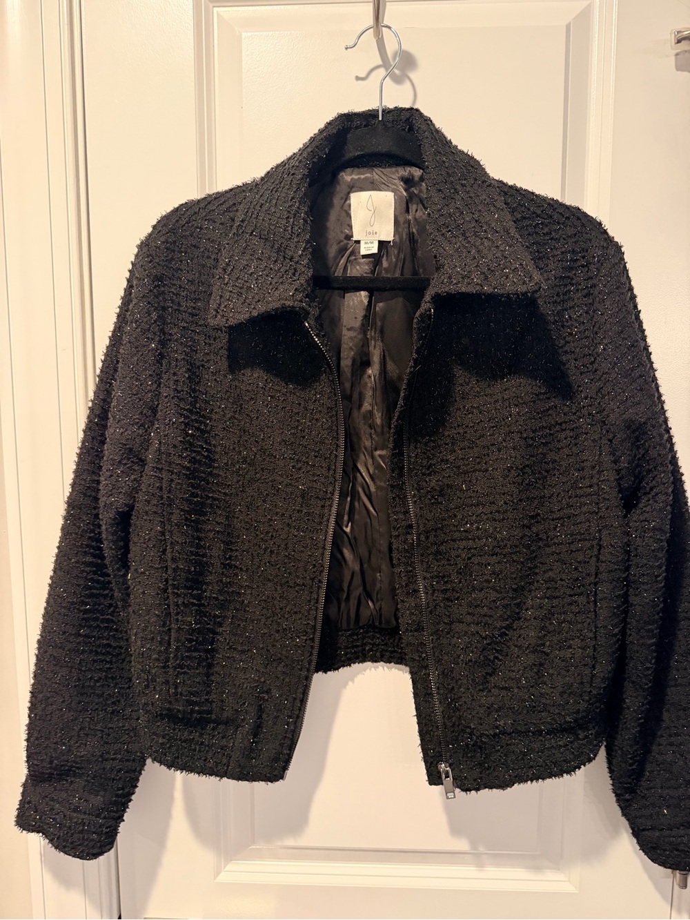 Joie Black Textured Zip-Front Jacket with slight shimmer